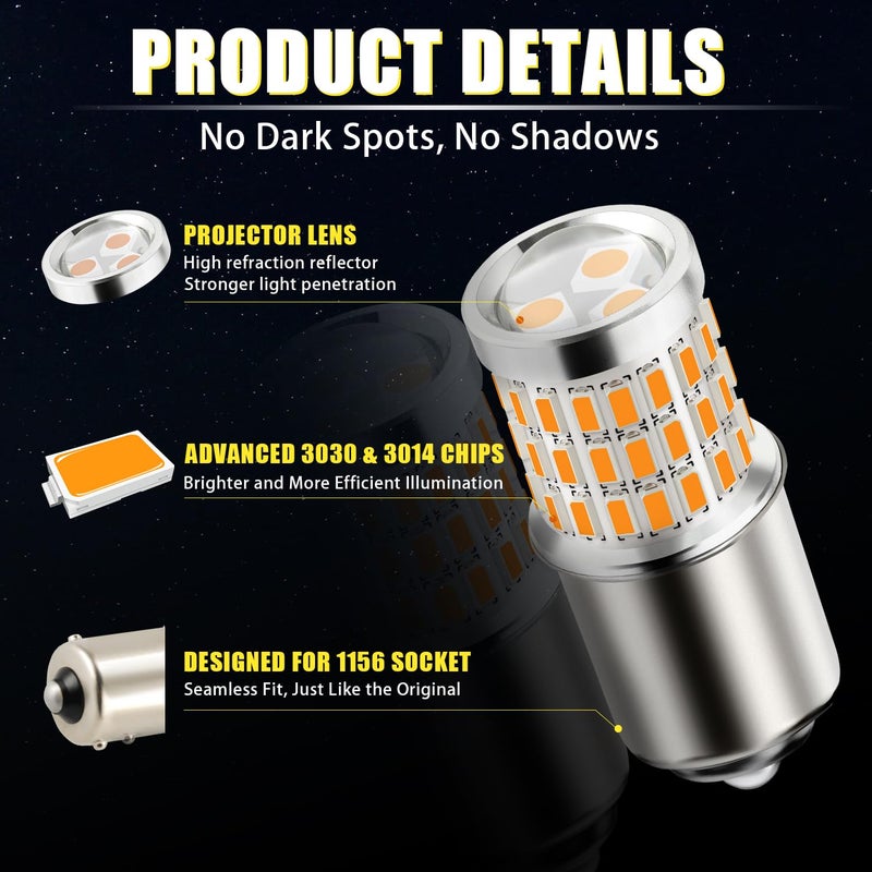 iBrightstar مصباح LED iBrightstar 1156 أمبر، مصابيح إشارة الانعطاف BA15S 1141 LED فائقة السطوع لسيارات الإشارة ومصابيح الانعطاف، عبوة 2 - Image 5